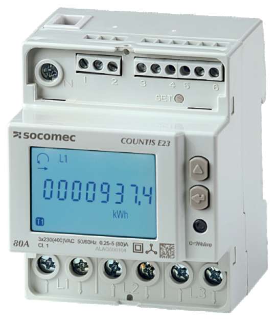 Socomec COUNTIS E23 80A Direct Connected 3 Phase Dual Tariff Energy 